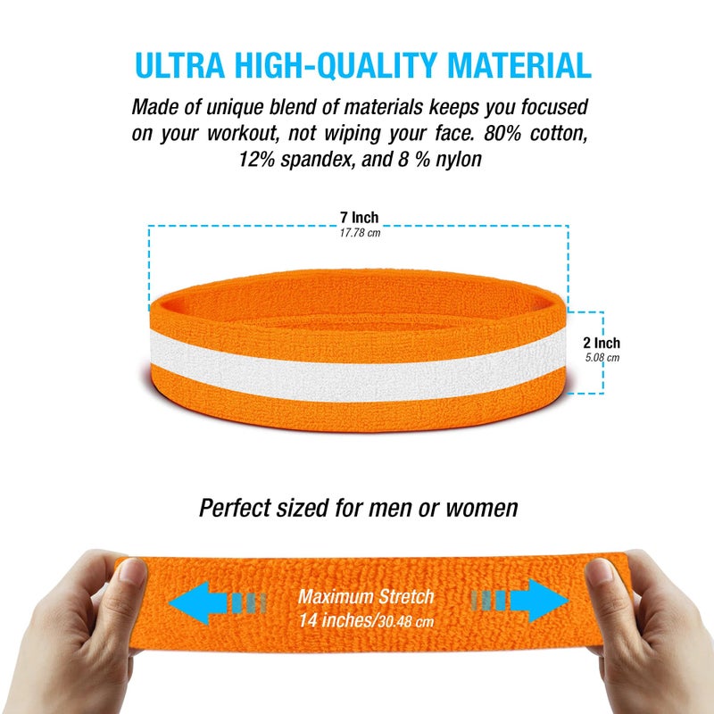 Suddora Striped Sweatband Set, Moisture Wicking 2 Wristbands and 1 Headband, Breathable Athletic Sweat Bands for Sports, Costumes & Cosplay, Matching Bands to Wear with Jersey, Orange White Orange - Image 2